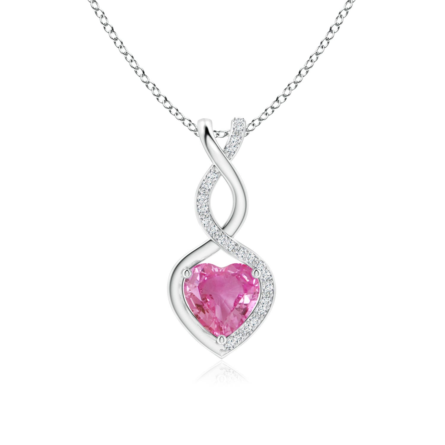 7mm AAA Heart-Shaped Pink Sapphire Infinity Pendant with Diamond Accents in 18CT White Gold
