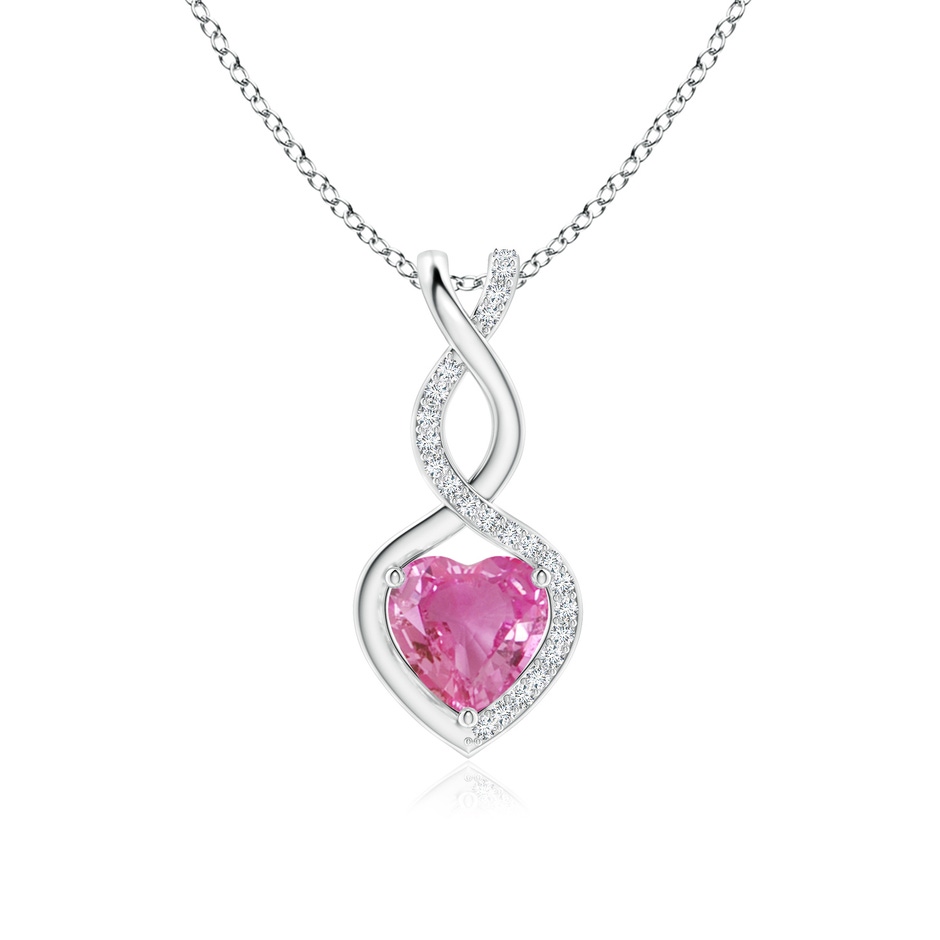 7mm AAA Heart-Shaped Pink Sapphire Infinity Pendant with Diamond Accents in White Gold 