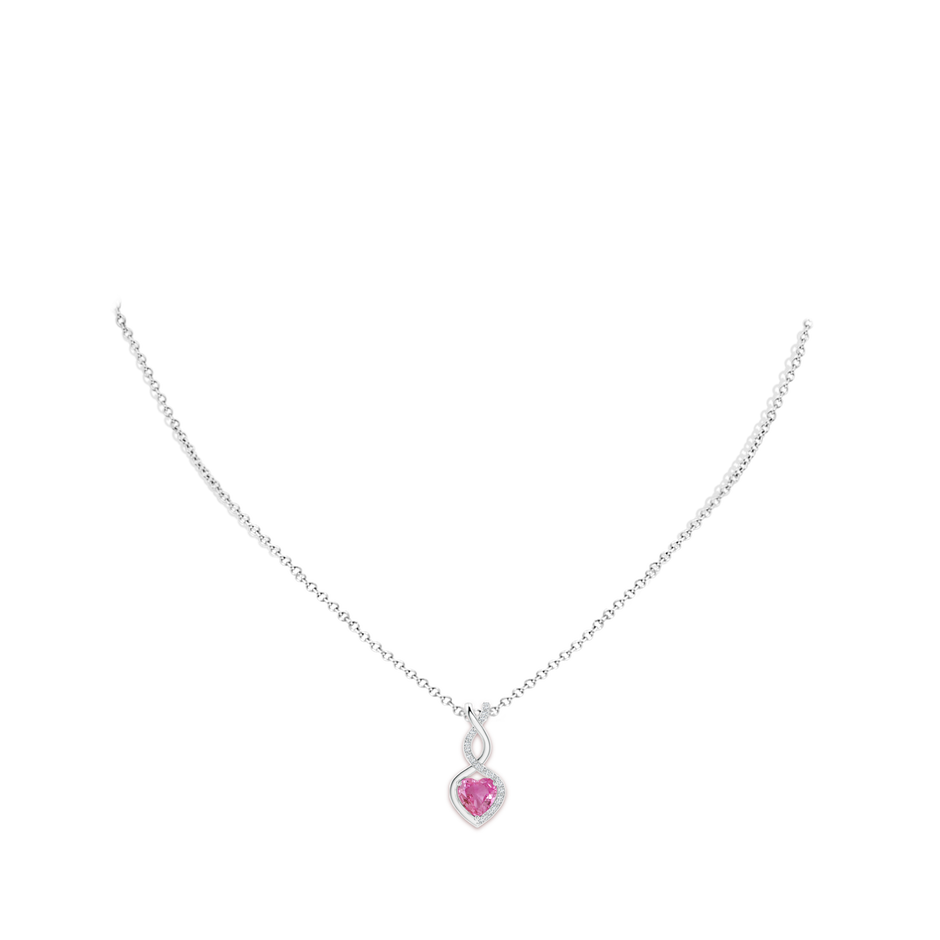 7mm AAA Heart-Shaped Pink Sapphire Infinity Pendant with Diamond Accents in White Gold pen
