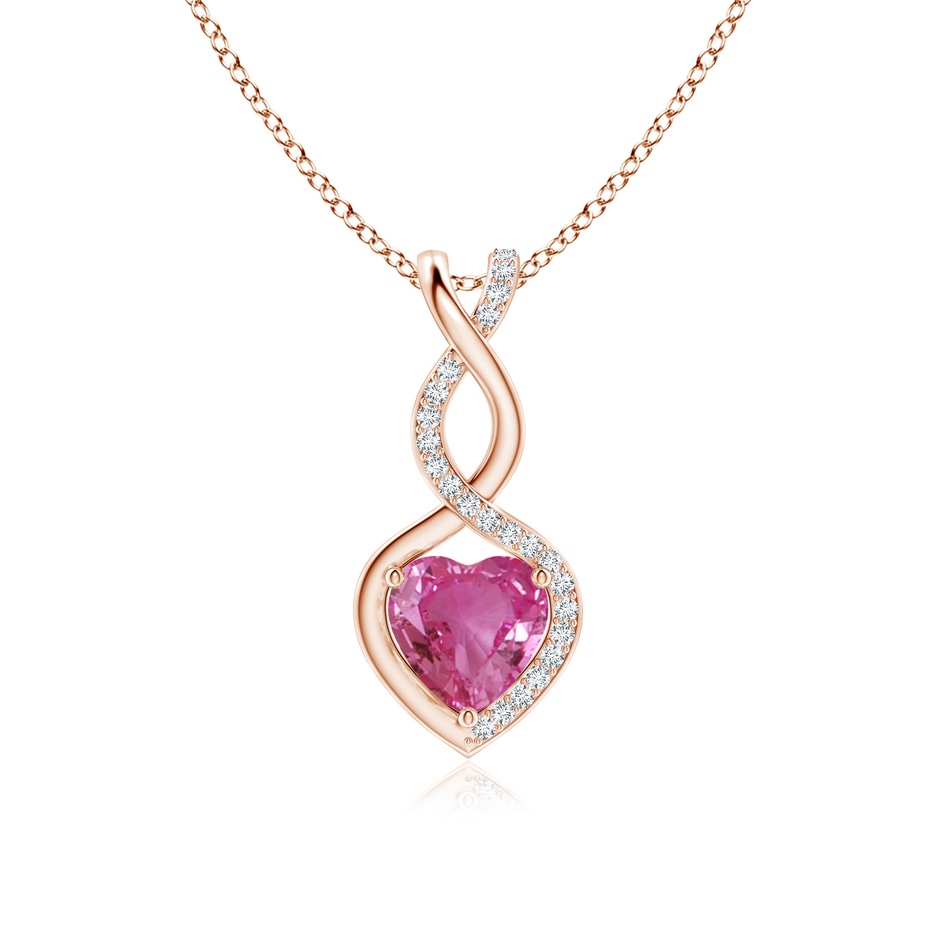 7mm AAAA Heart-Shaped Pink Sapphire Infinity Pendant with Diamond Accents in Rose Gold 