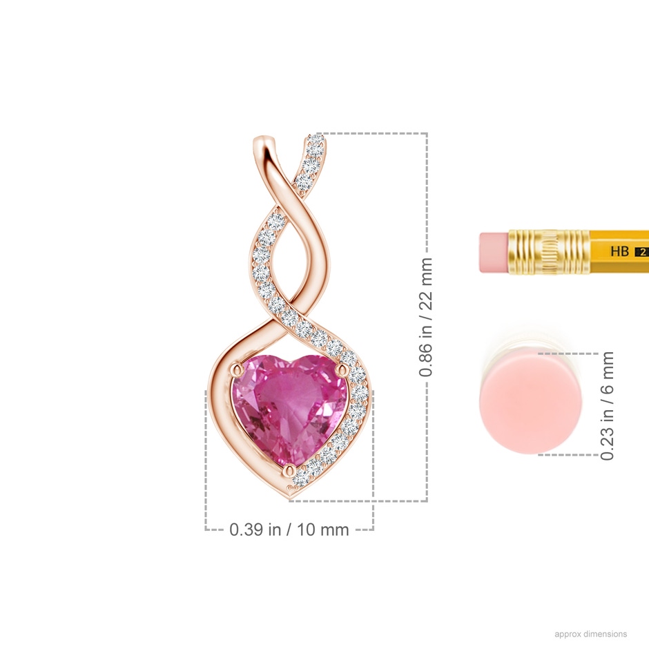 7mm AAAA Heart-Shaped Pink Sapphire Infinity Pendant with Diamond Accents in Rose Gold ruler