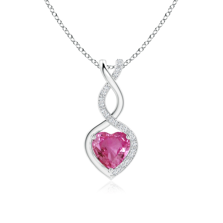 7mm AAAA Heart-Shaped Pink Sapphire Infinity Pendant with Diamond Accents in S999 Silver 