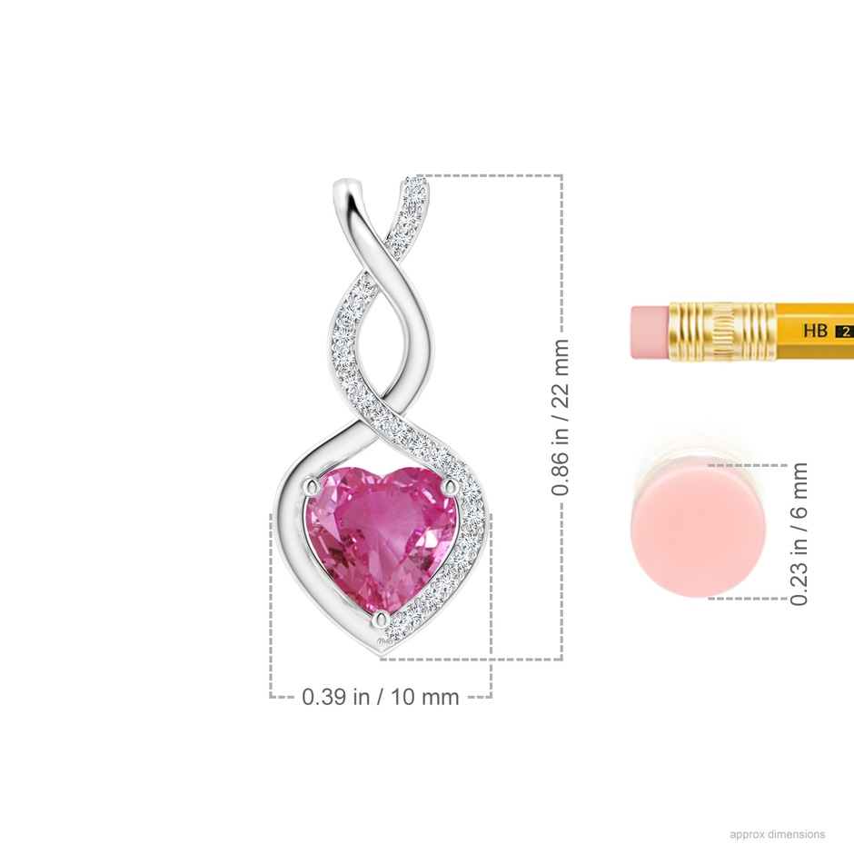 7mm AAAA Heart-Shaped Pink Sapphire Infinity Pendant with Diamond Accents in S999 Silver ruler