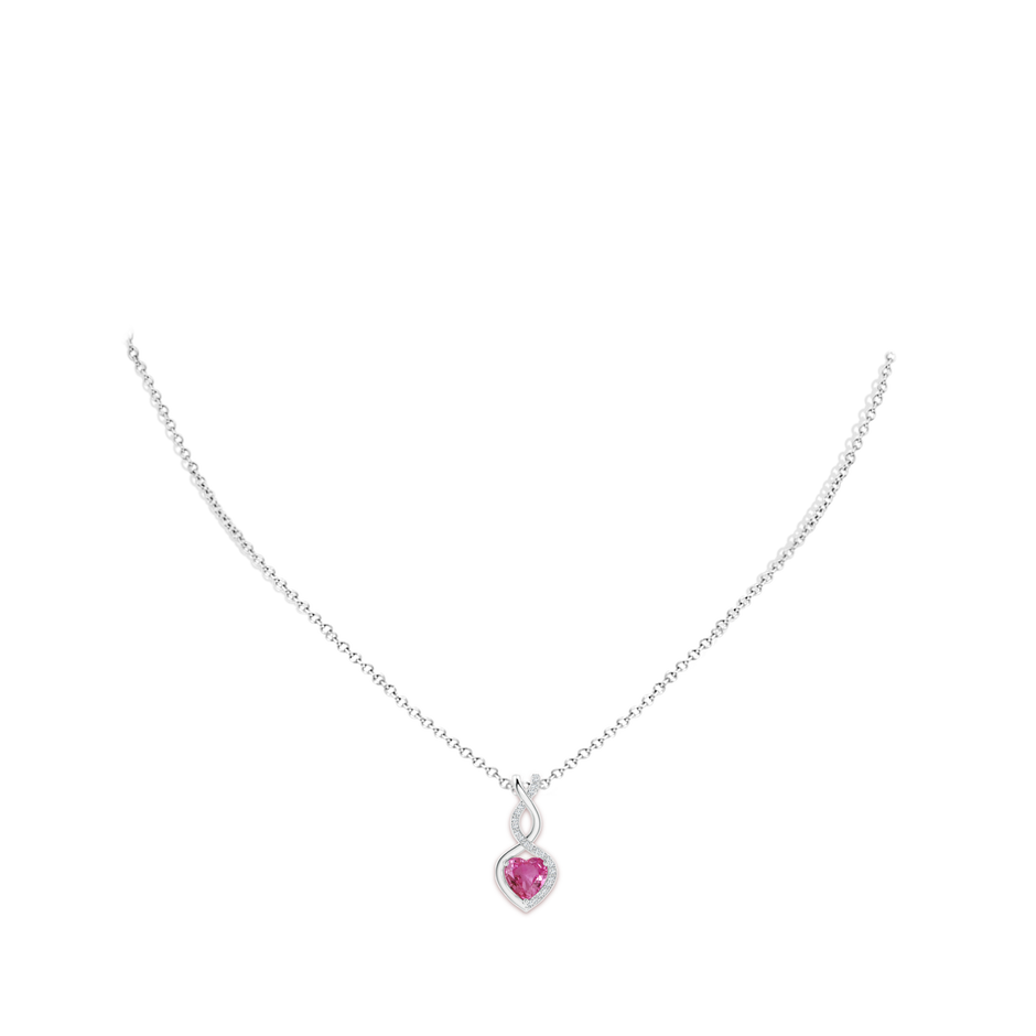 7mm AAAA Heart-Shaped Pink Sapphire Infinity Pendant with Diamond Accents in S999 Silver pen