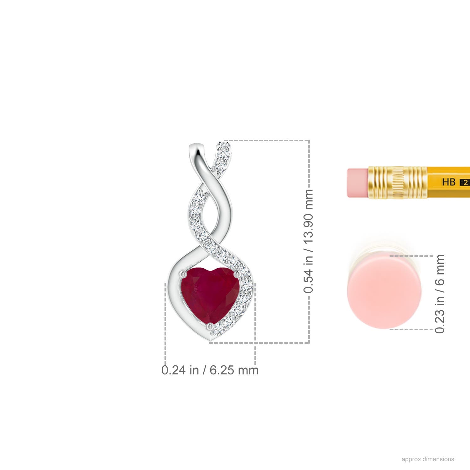 4mm A Heart-Shaped Ruby Infinity Pendant with Diamond Accents in P950 Platinum - ruler
