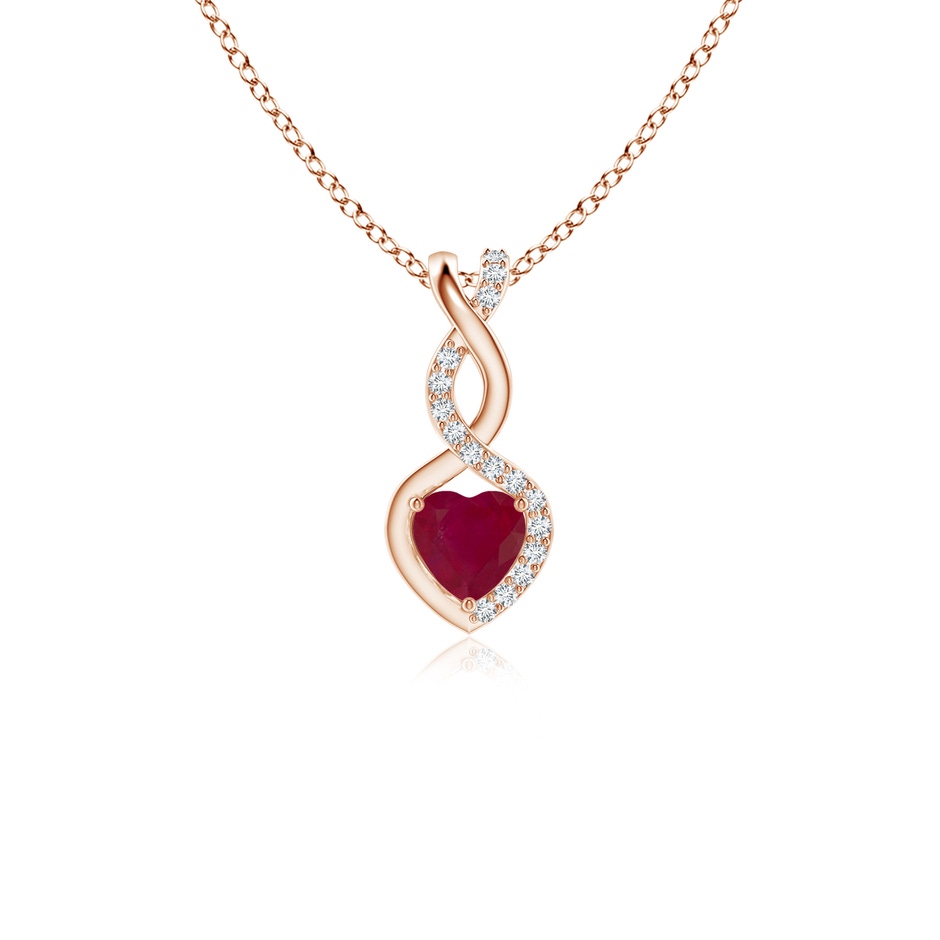 4mm A Heart-Shaped Ruby Infinity Pendant with Diamond Accents in Rose Gold 