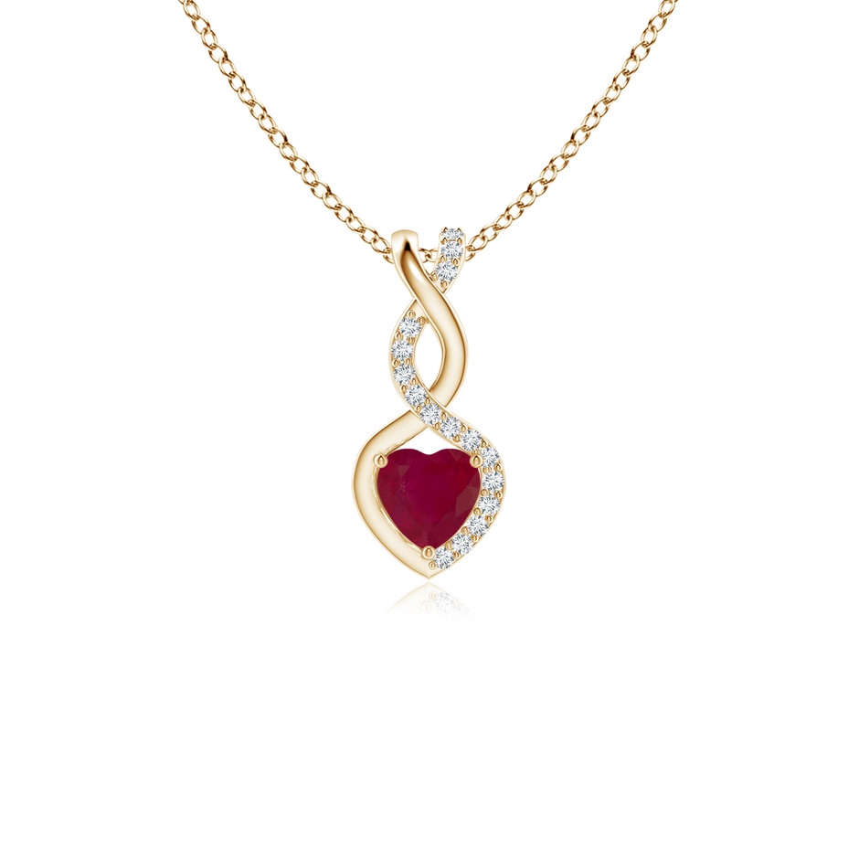 4mm A Heart-Shaped Ruby Infinity Pendant with Diamond Accents in Yellow Gold 