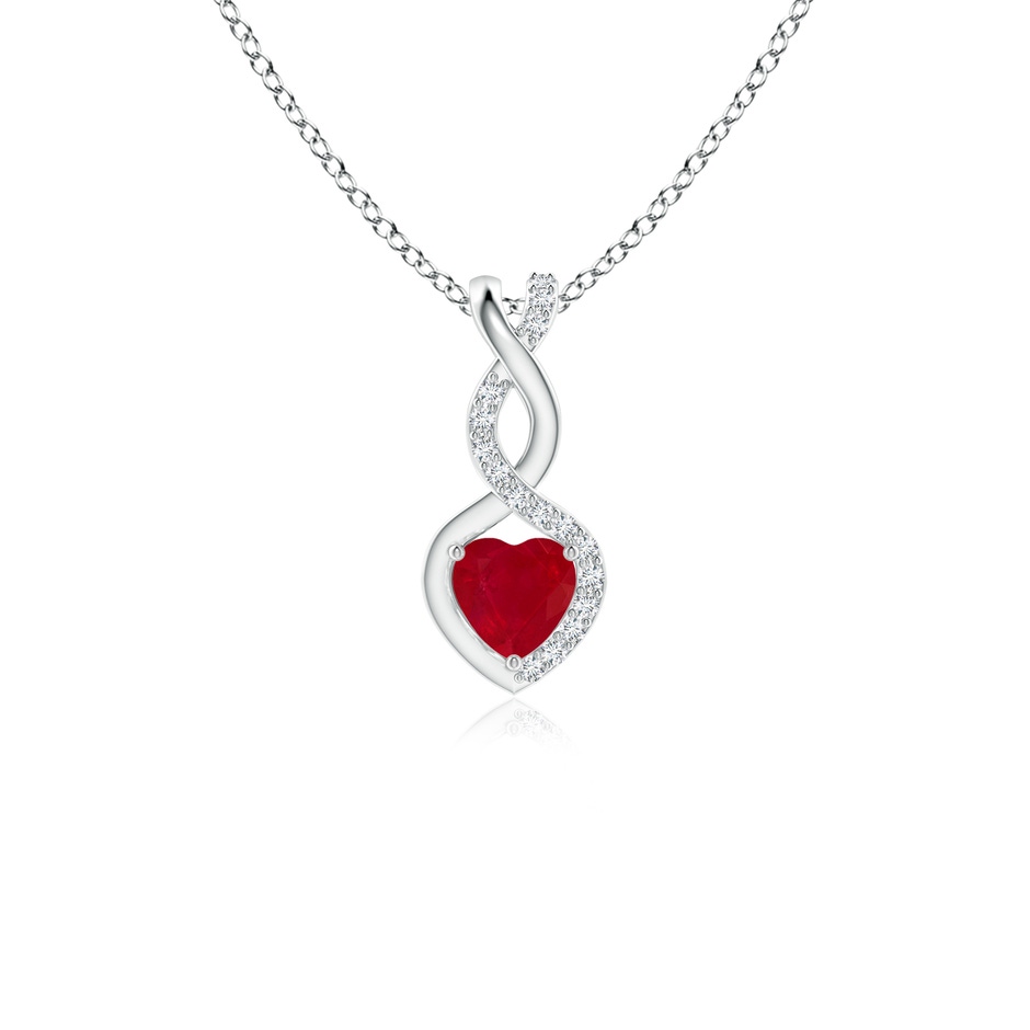 4mm AA Heart-Shaped Ruby Infinity Pendant with Diamond Accents in P950 Platinum 