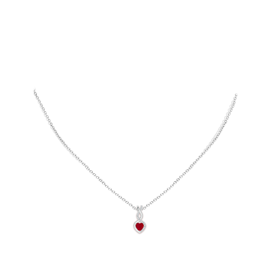 4mm AA Heart-Shaped Ruby Infinity Pendant with Diamond Accents in P950 Platinum pen