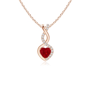 4mm AAA Ruby Infinity Heart Pendant with Diamonds in Rose Gold