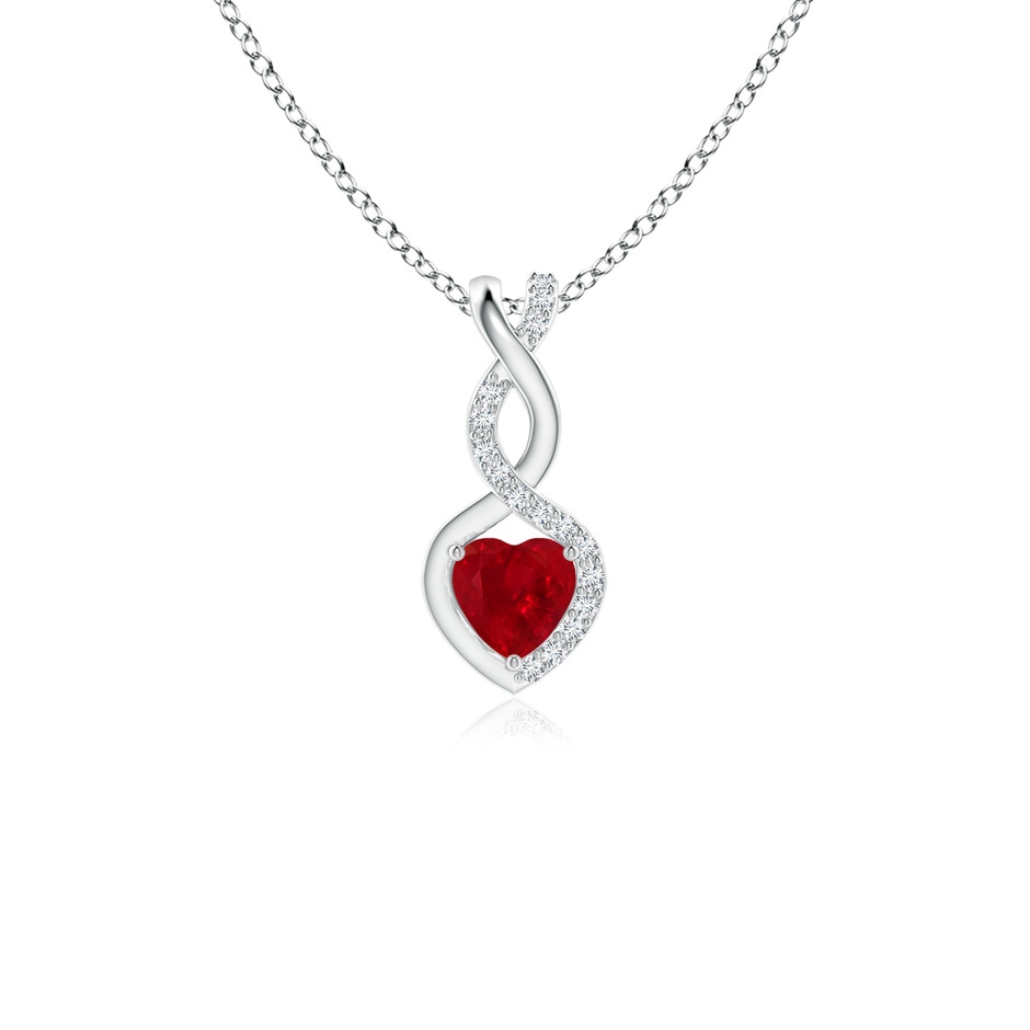 4mm AAA Heart-Shaped Ruby Infinity Pendant with Diamond Accents in S999 Silver 