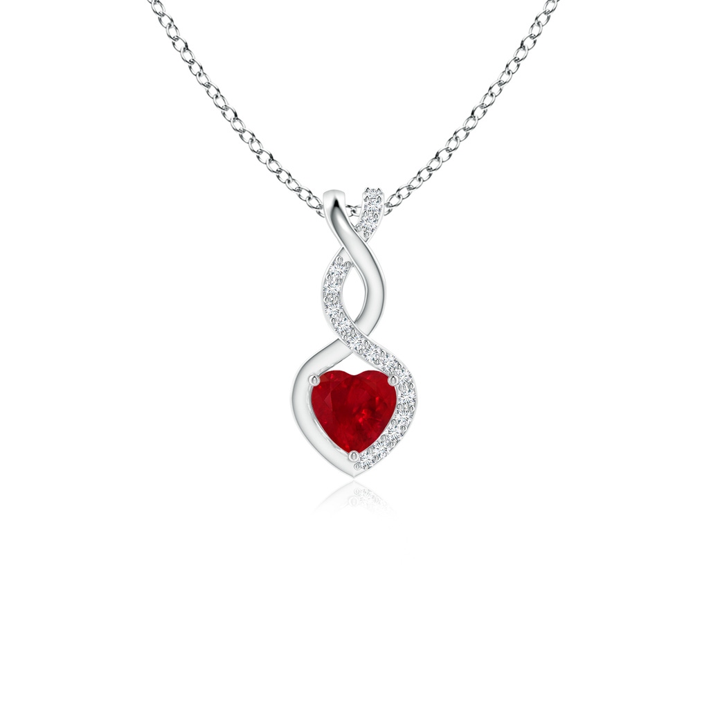 4mm AAA Ruby Infinity Heart Pendant with Diamonds in White Gold