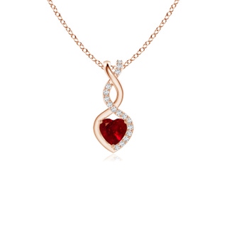 4mm AAAA Ruby Infinity Heart Pendant with Diamonds in 10K Rose Gold