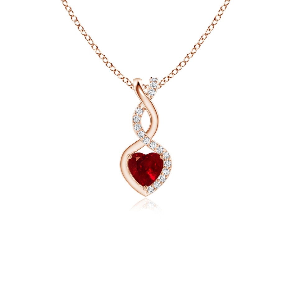 4mm AAAA Heart-Shaped Ruby Infinity Pendant with Diamond Accents in 9K Rose Gold 