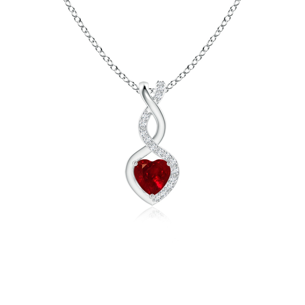 4mm AAAA Ruby Infinity Heart Pendant with Diamonds in P950 Platinum 