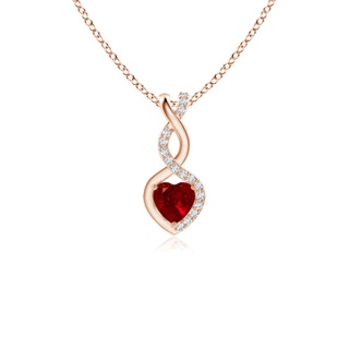 4mm AAAA Ruby Infinity Heart Pendant with Diamonds in Rose Gold