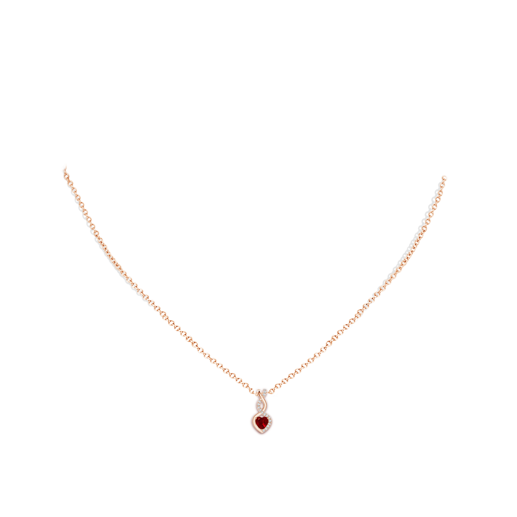 4mm AAAA Ruby Infinity Heart Pendant with Diamonds in Rose Gold Body-Neck