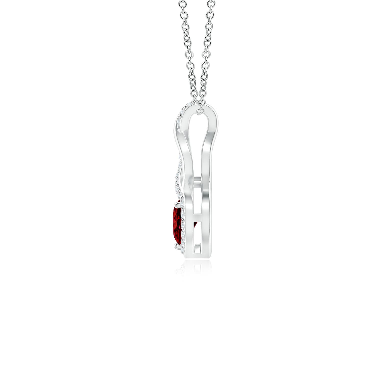 4mm AAAA Heart-Shaped Ruby Infinity Pendant with Diamond Accents in S999 Silver