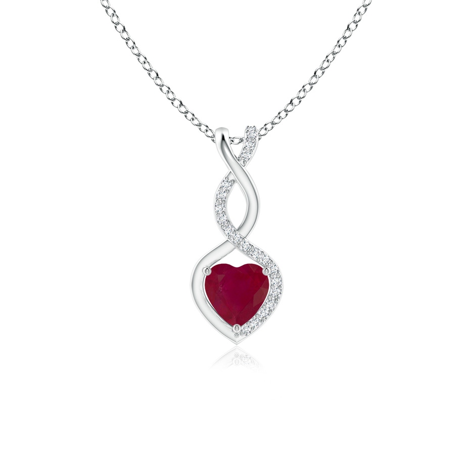 5mm A Heart-Shaped Ruby Infinity Pendant with Diamond Accents in White Gold 