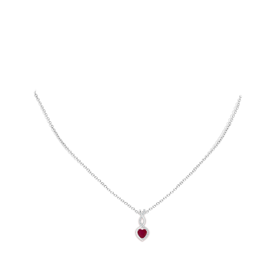 5mm A Heart-Shaped Ruby Infinity Pendant with Diamond Accents in White Gold pen