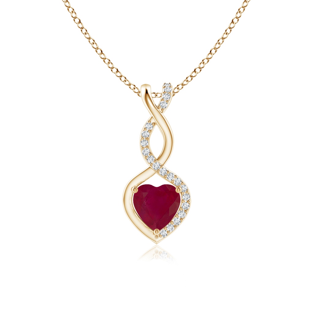 5mm A Ruby Infinity Heart Pendant with Diamonds in Yellow Gold 