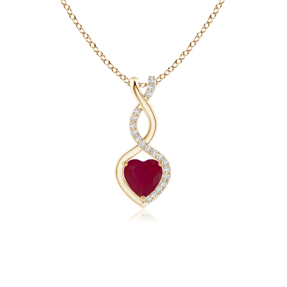 5mm A Heart-Shaped Ruby Infinity Pendant with Diamond Accents in Yellow Gold 