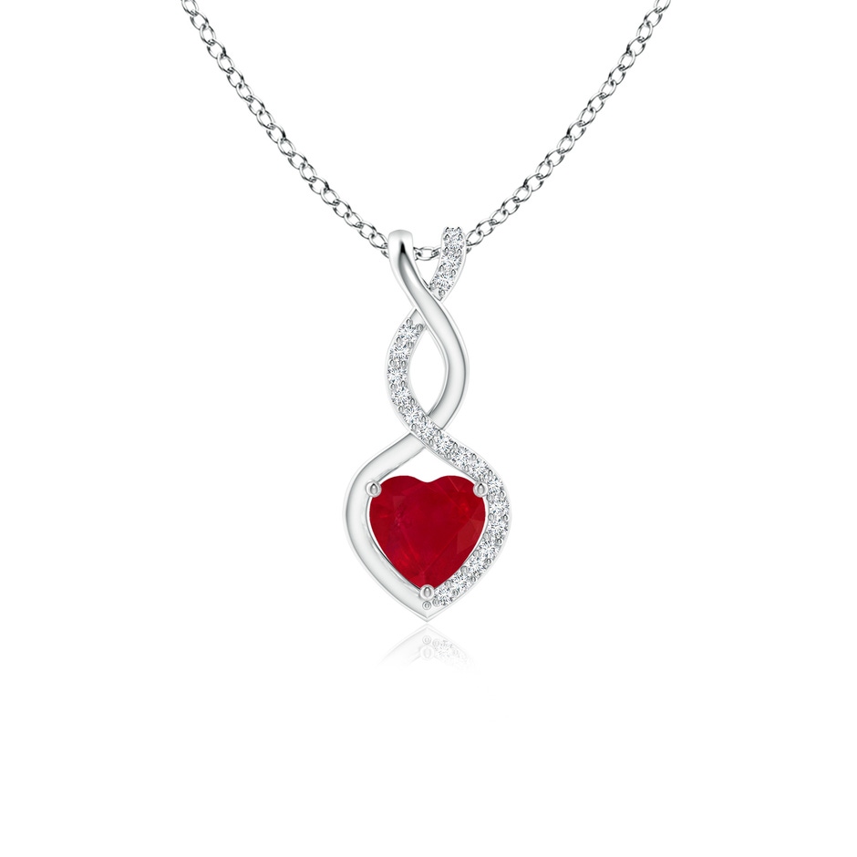 5mm AA Heart-Shaped Ruby Infinity Pendant with Diamond Accents in P950 Platinum 