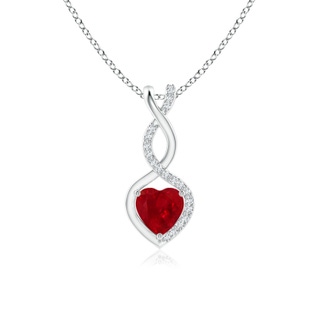 5mm AAA Ruby Infinity Heart Pendant with Diamonds in 18K White Gold