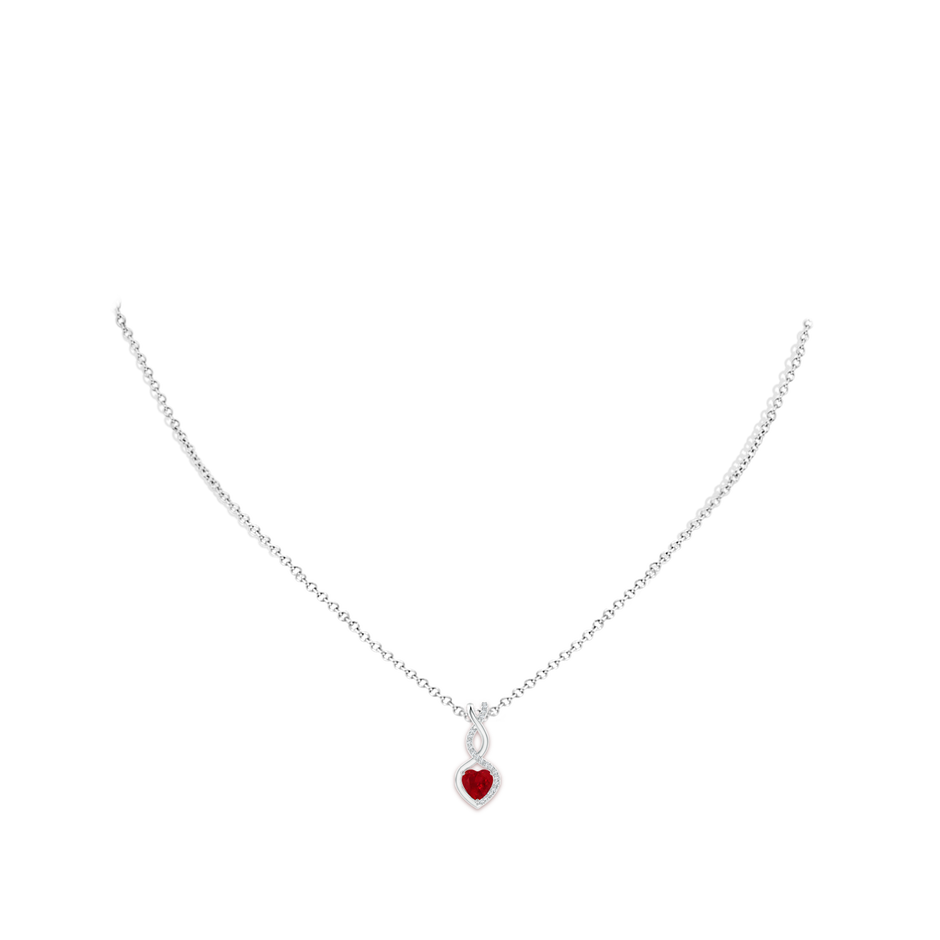 5mm AAA Heart-Shaped Ruby Infinity Pendant with Diamond Accents in P950 Platinum pen