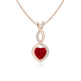 5mm AAA Ruby Infinity Heart Pendant with Diamonds in Rose Gold