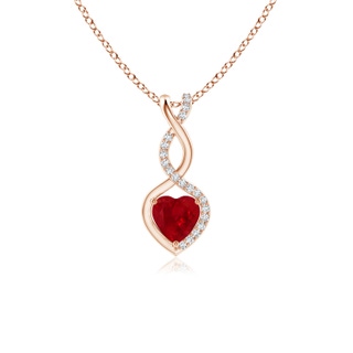 5mm AAA Ruby Infinity Heart Pendant with Diamonds in Rose Gold