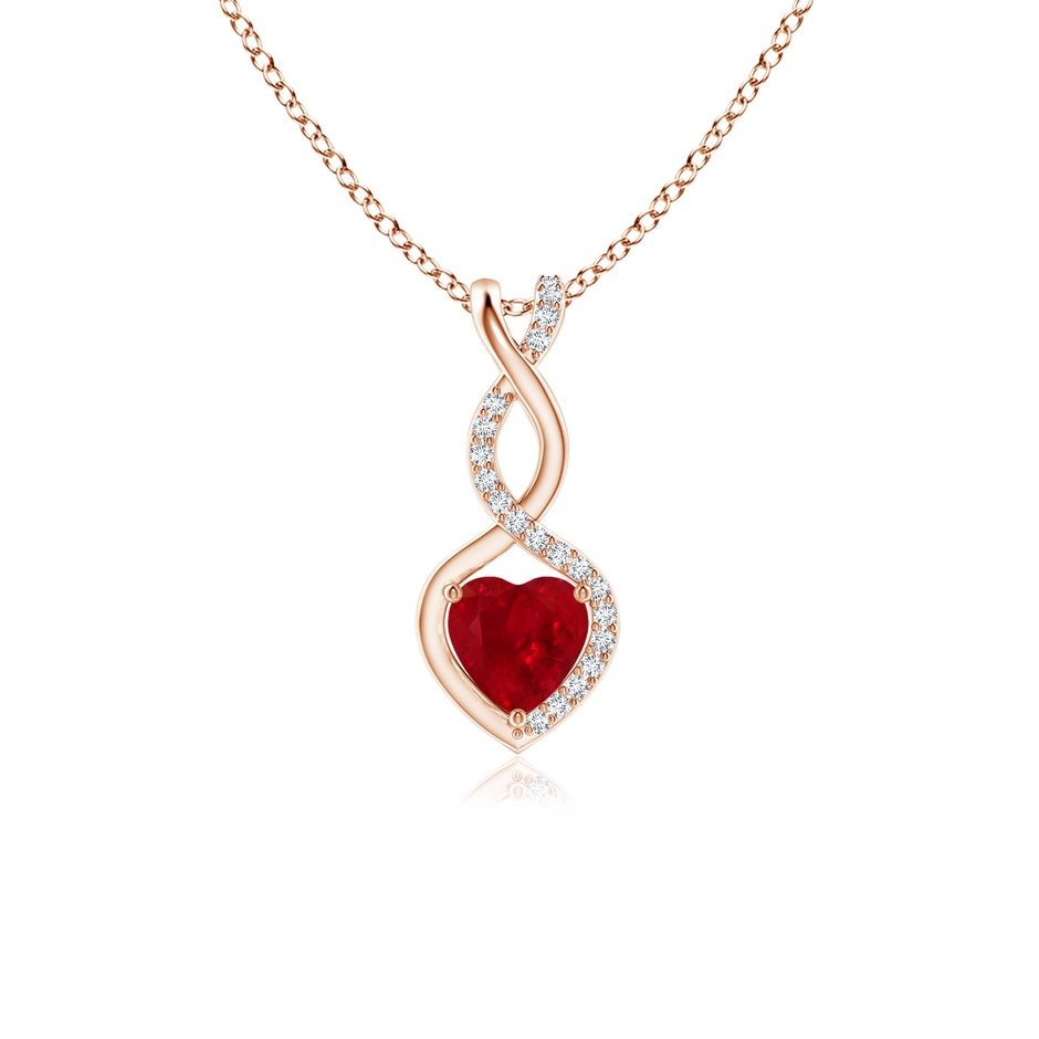 5mm AAA Heart-Shaped Ruby Infinity Pendant with Diamond Accents in Rose Gold 
