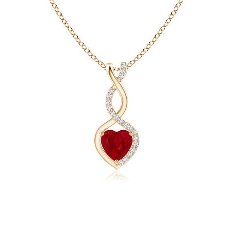 5mm AAA Heart-Shaped Ruby Infinity Pendant with Diamond Accents in Yellow Gold