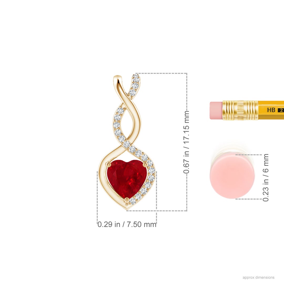 5mm AAA Heart-Shaped Ruby Infinity Pendant with Diamond Accents in Yellow Gold - ruler