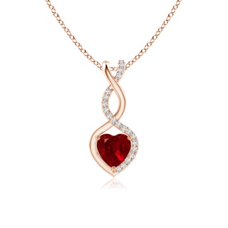 5mm AAAA Ruby Infinity Heart Pendant with Diamonds in Rose Gold