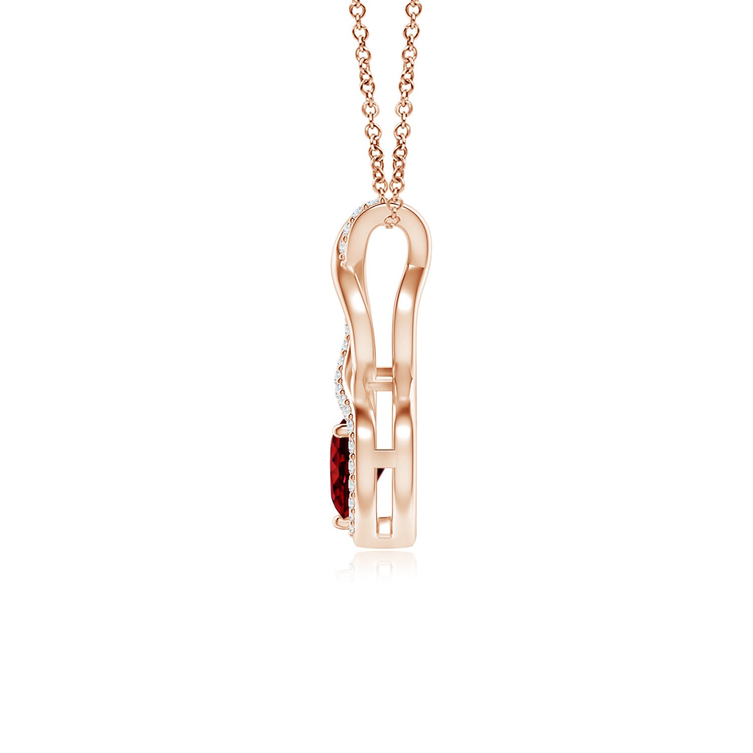 5mm AAAA Heart-Shaped Ruby Infinity Pendant with Diamond Accents in Rose Gold