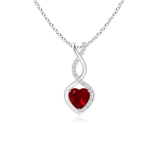 5mm AAAA Heart-Shaped Ruby Infinity Pendant with Diamond Accents in S999 Silver
