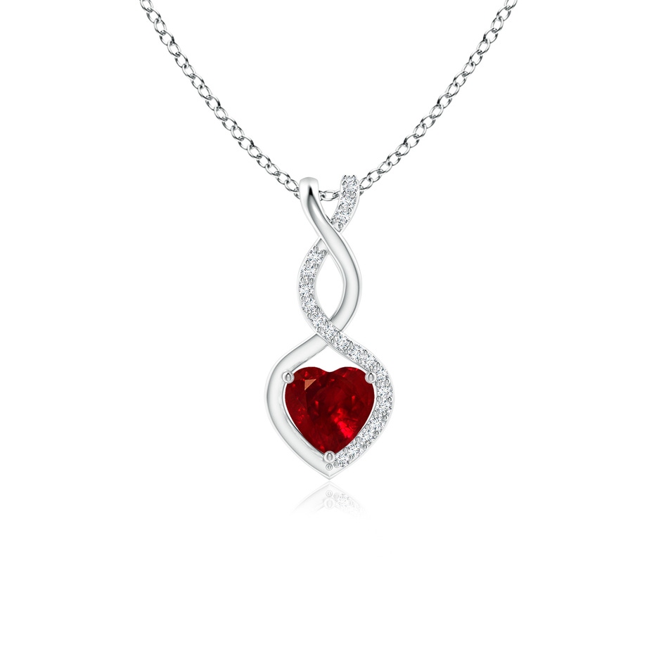 5mm AAAA Heart-Shaped Ruby Infinity Pendant with Diamond Accents in S999 Silver 