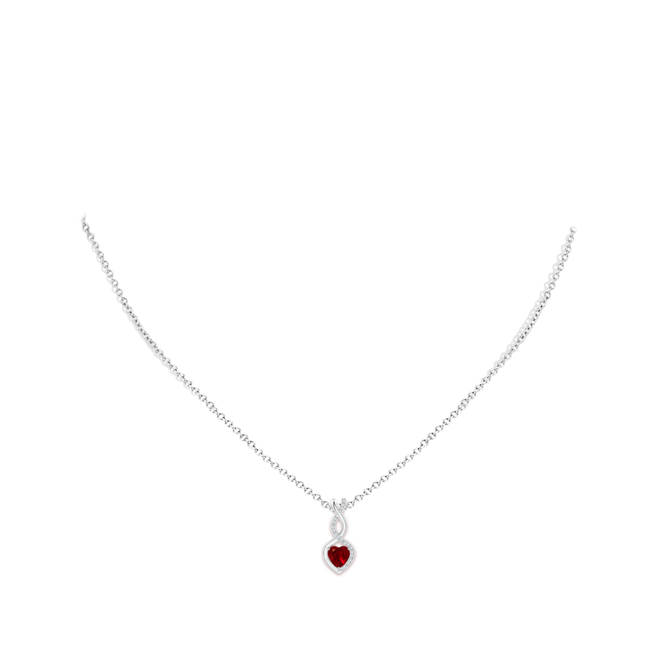 5mm AAAA Heart-Shaped Ruby Infinity Pendant with Diamond Accents in S999 Silver pen