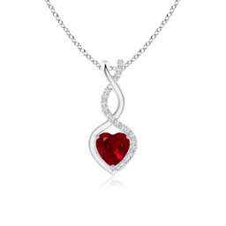 5mm AAAA Ruby Infinity Heart Pendant with Diamonds in White Gold