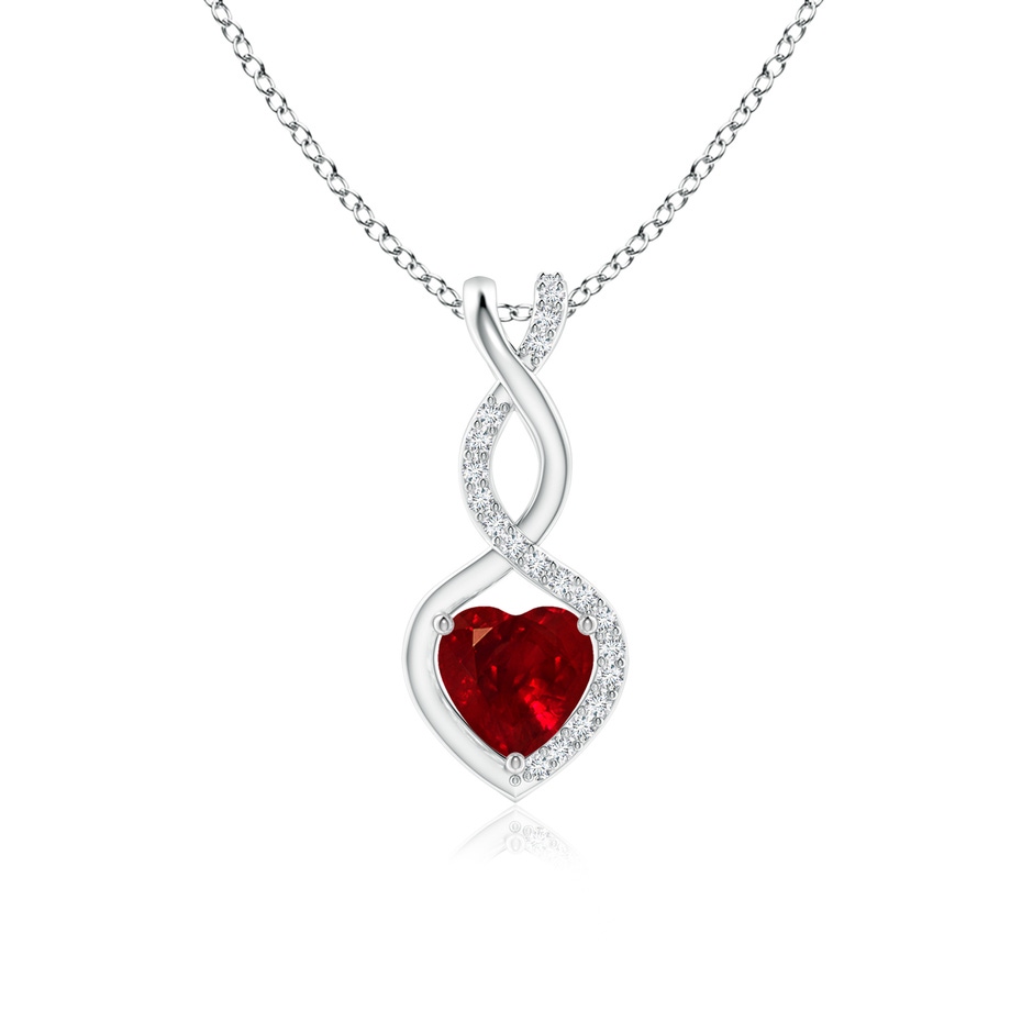 5mm AAAA Ruby Infinity Heart Pendant with Diamonds in White Gold 