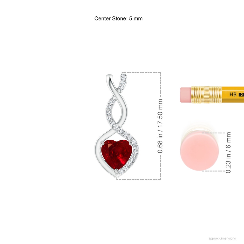 5mm AAAA Ruby Infinity Heart Pendant with Diamonds in White Gold ruler