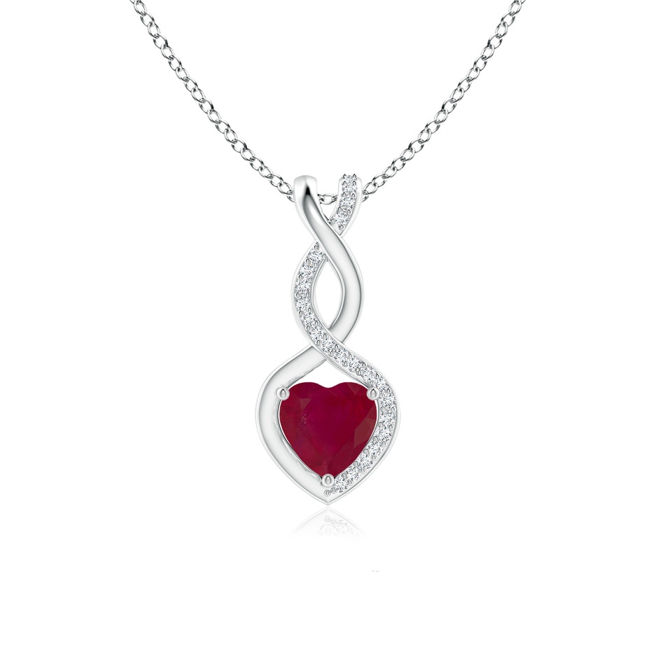 6mm A Heart-Shaped Ruby Infinity Pendant with Diamond Accents in White Gold 