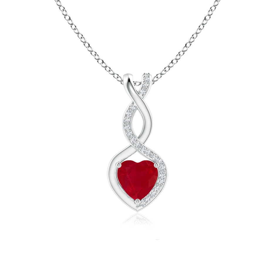 6mm AA Heart-Shaped Ruby Infinity Pendant with Diamond Accents in P950 Platinum 