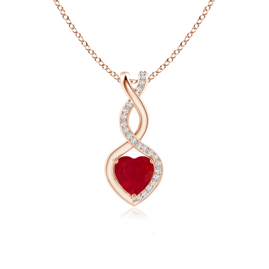 6mm AA Heart-Shaped Ruby Infinity Pendant with Diamond Accents in Rose Gold 
