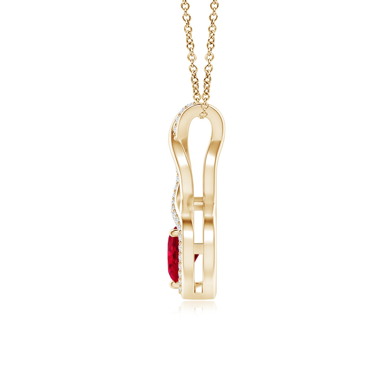 6mm AAA Heart-Shaped Ruby Infinity Pendant with Diamond Accents in 18K Yellow Gold - side 3