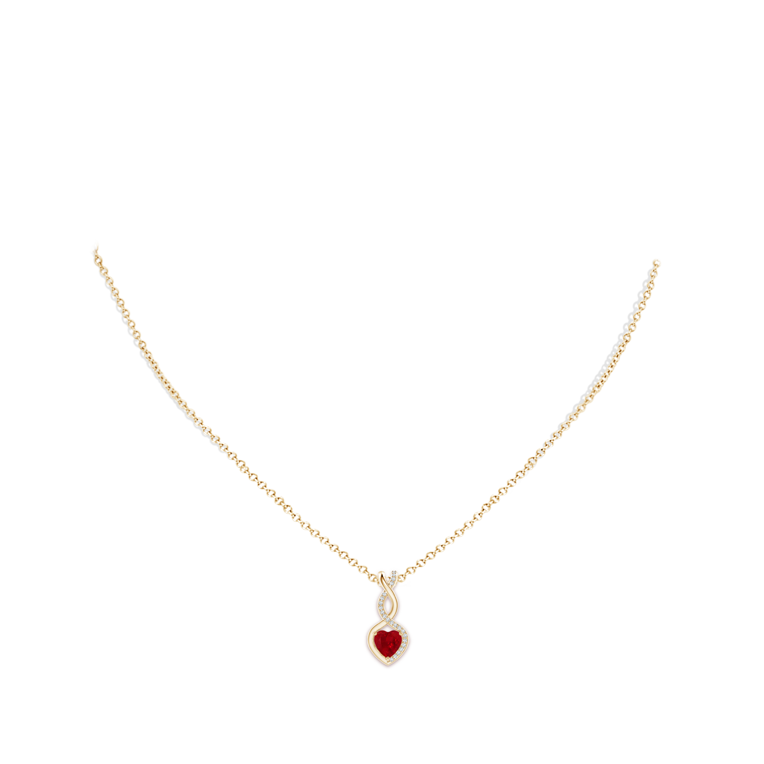 6mm AAA Heart-Shaped Ruby Infinity Pendant with Diamond Accents in 18K Yellow Gold - body_neck