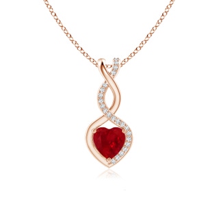 6mm AAA Heart-Shaped Ruby Infinity Pendant with Diamond Accents in Rose Gold
