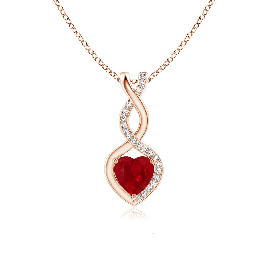 6mm AAA Heart-Shaped Ruby Infinity Pendant with Diamond Accents in Rose Gold 
