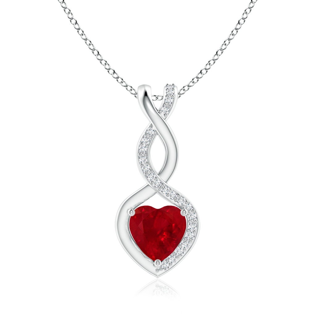 6mm AAA Ruby Infinity Heart Pendant with Diamonds in S999 Silver 